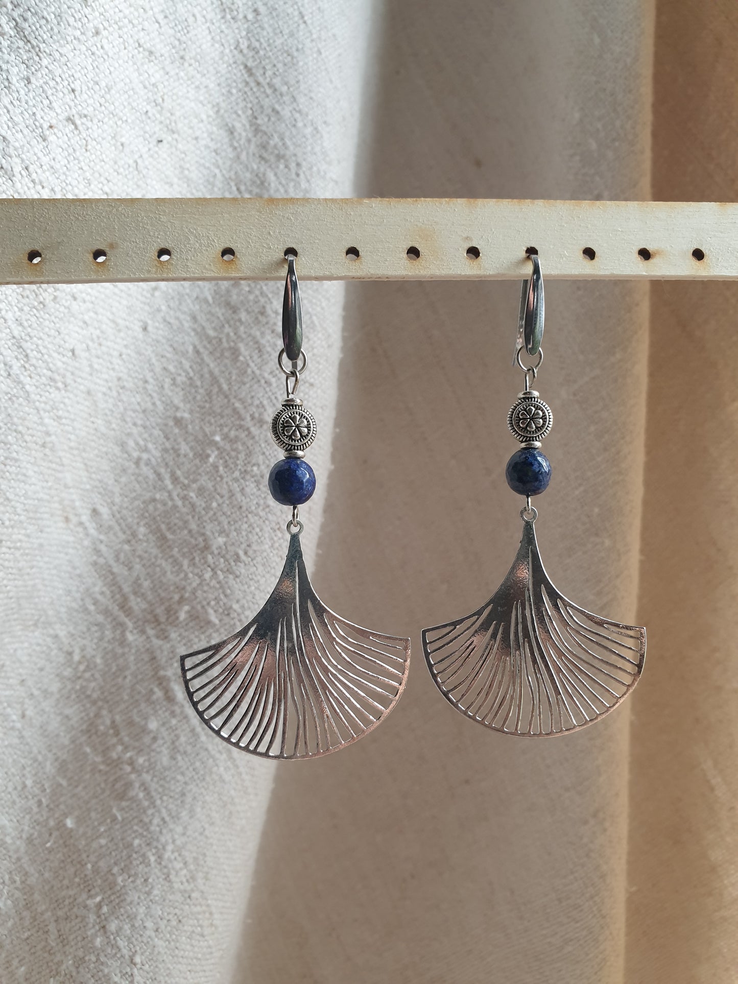 lapis lazuli naušnice - ginko list