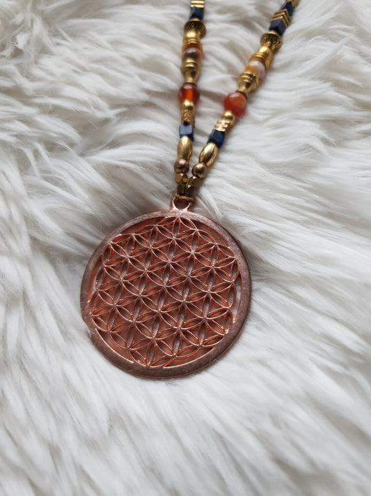 ogrlica cvijet života - lapis lazuli - karneol