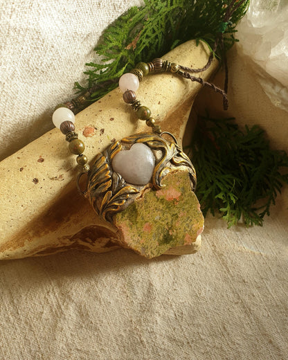 unakit i rozen kvarc - statement ogrlica