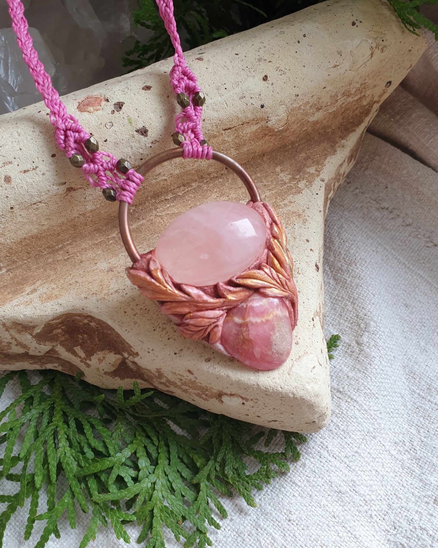 rodokrozit - ruža inka - rozen kvarc privjesak