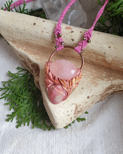 rodokrozit - ruža inka - rozen kvarc privjesak