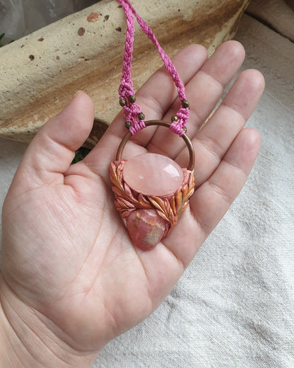 rodokrozit - ruža inka - rozen kvarc privjesak