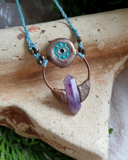 duplo terminirani ametist špic -  plavo oko privjesak