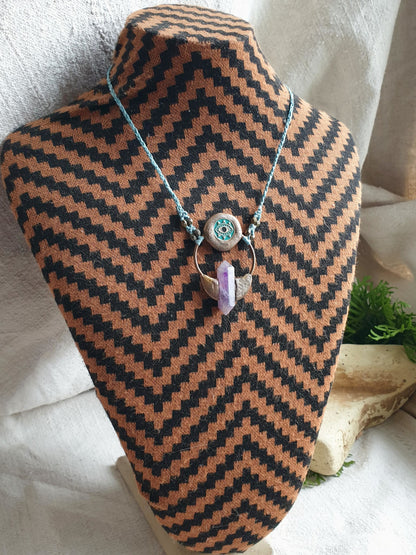 duplo terminirani ametist špic -  plavo oko privjesak