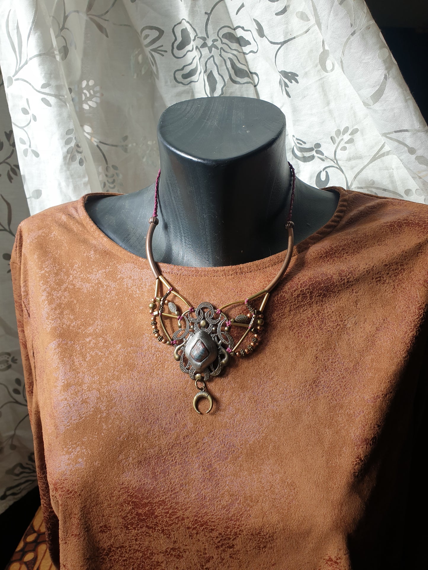 plavo zeleni lubenica turmalin - neo tribal bohemian ogrlica