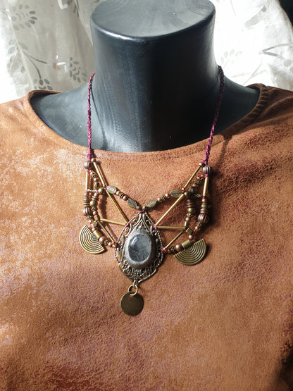 turmalin u kvarcu - neo tribal boho ogrlica