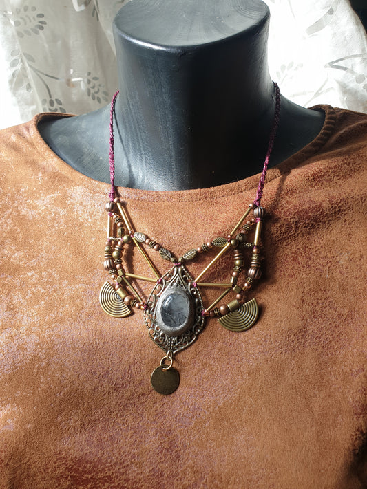 turmalin u kvarcu - neo tribal boho ogrlica