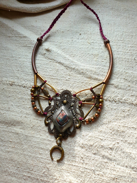 plavo zeleni lubenica turmalin - neo tribal bohemian ogrlica