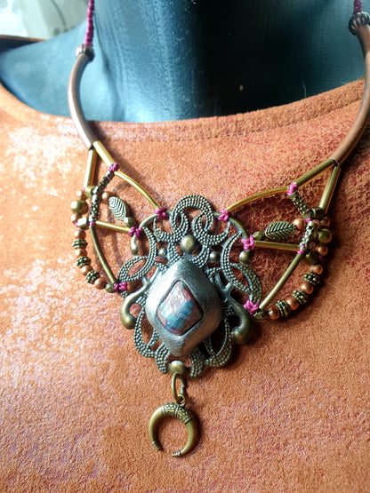 plavo zeleni lubenica turmalin - neo tribal bohemian ogrlica