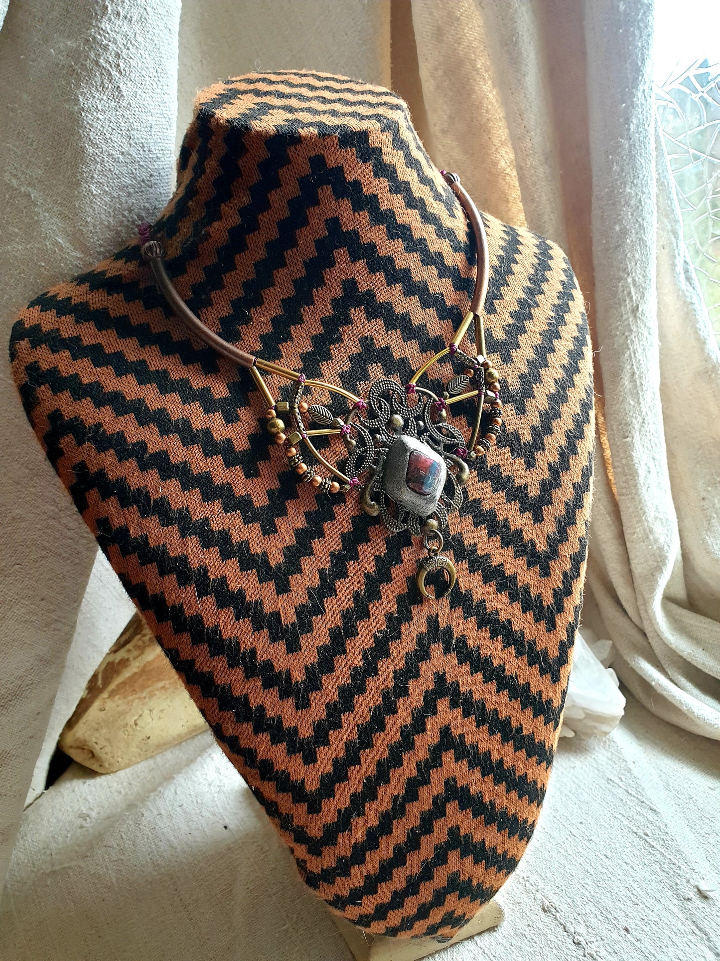 plavo zeleni lubenica turmalin - neo tribal bohemian ogrlica