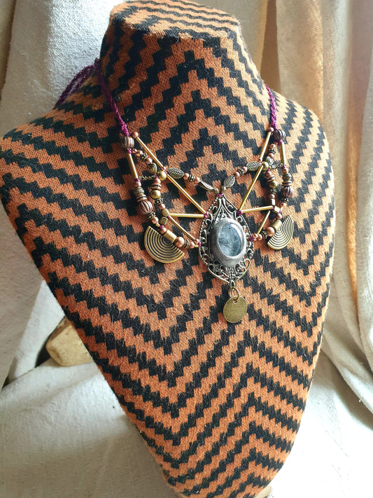 turmalin u kvarcu - neo tribal boho ogrlica