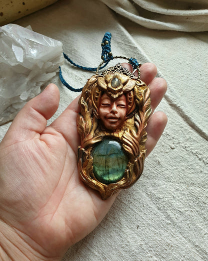 zeleni labradorit i rutil kvarc šumski čuvar ogrlica