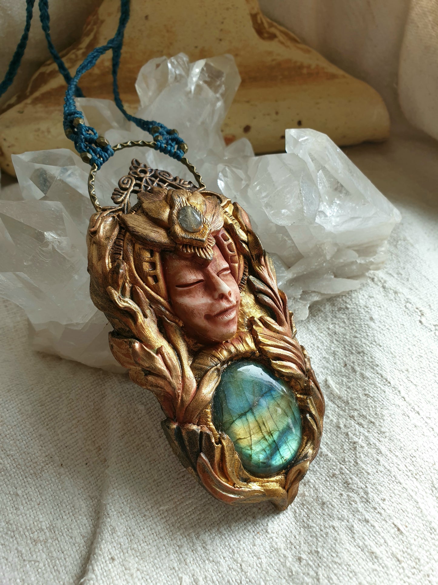 zeleni labradorit i rutil kvarc šumski čuvar ogrlica