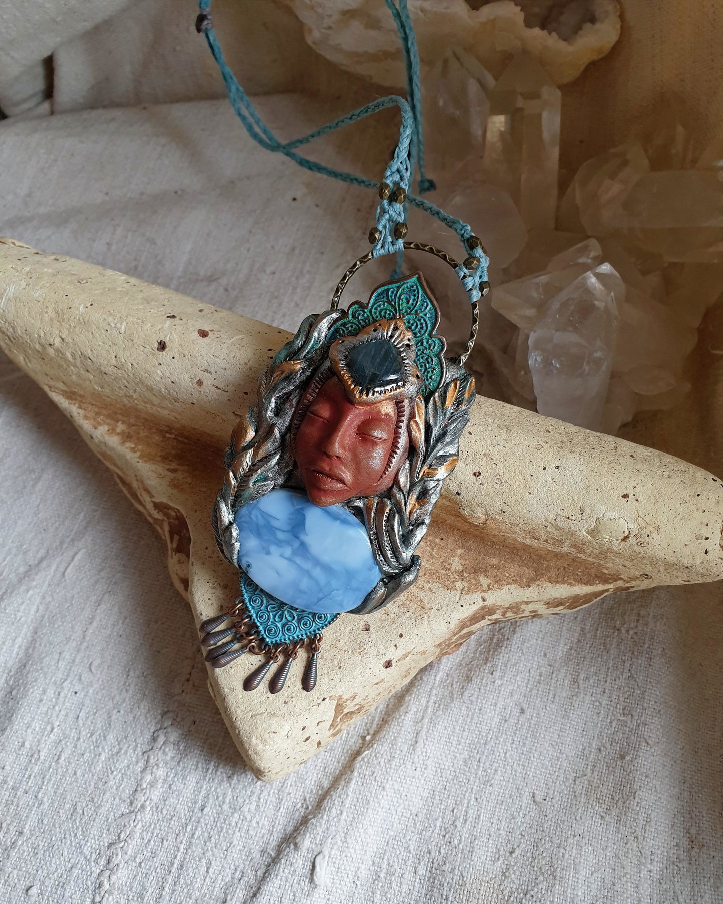 opal peru i labradorit kristalni čuvar ogrlica