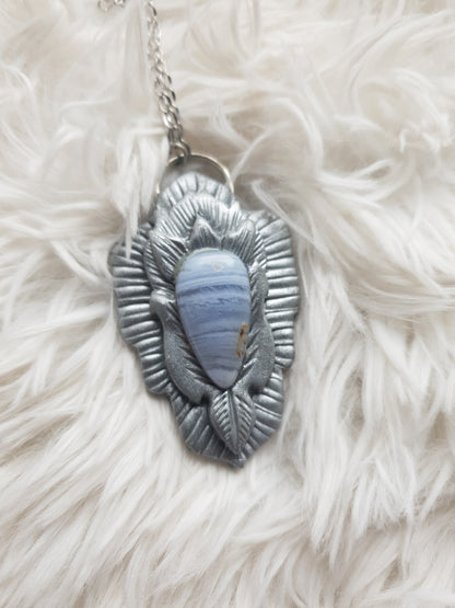 plavui čipkasti ahat privjesak - vilinski štit