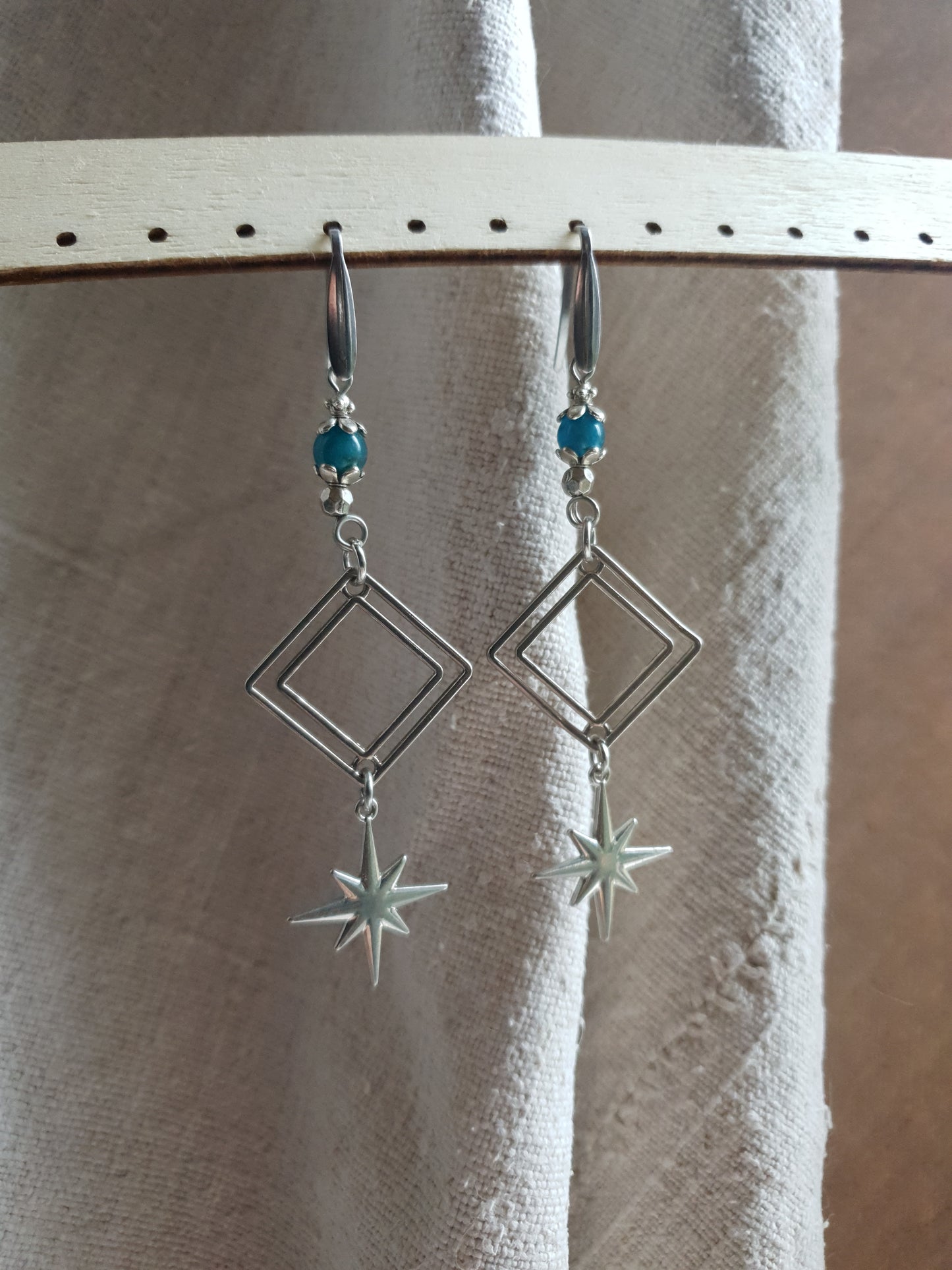 plavi apatit posrebrne zvjezdice naušnice