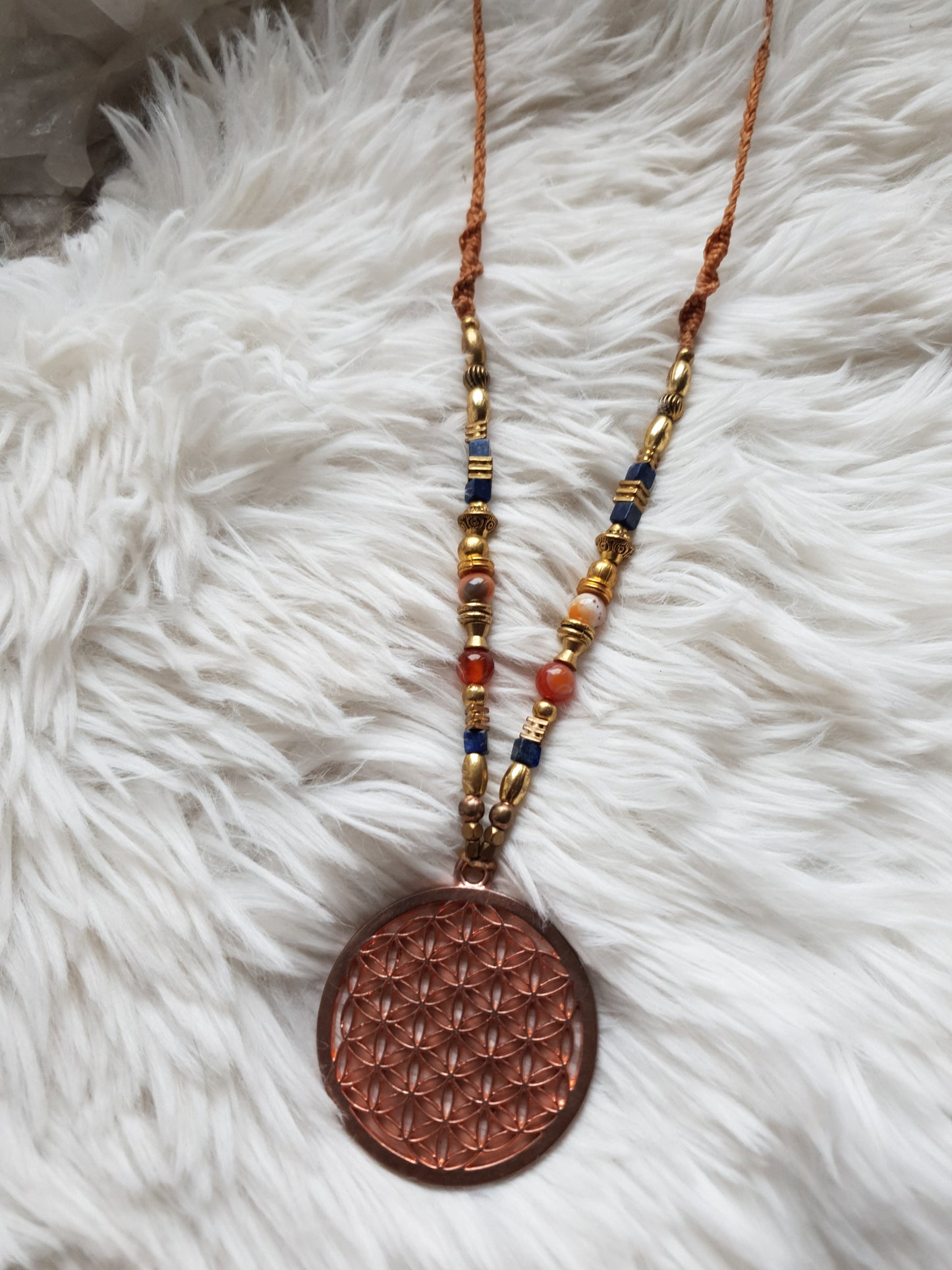 ogrlica cvijet života - lapis lazuli - karneol