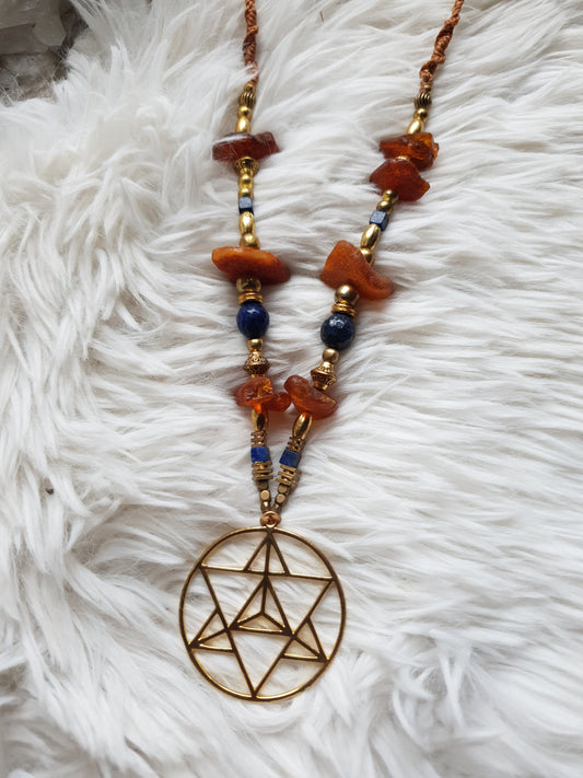 merkaba ogrlica - jantar - lapis lazuli