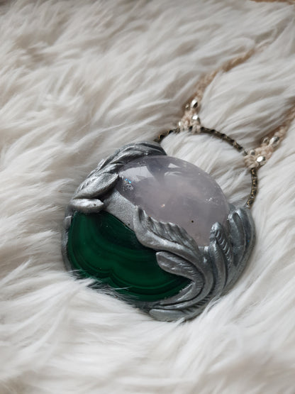 malahit i rozen kvarc ogrlica