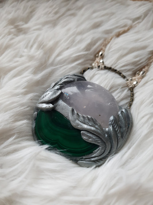 malahit i rozen kvarc ogrlica