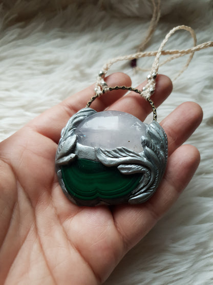 malahit i rozen kvarc ogrlica