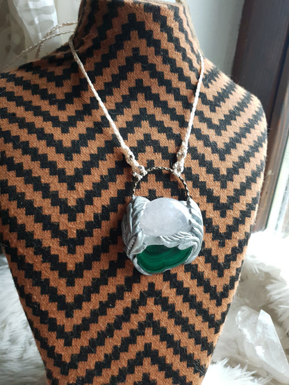 malahit i rozen kvarc ogrlica