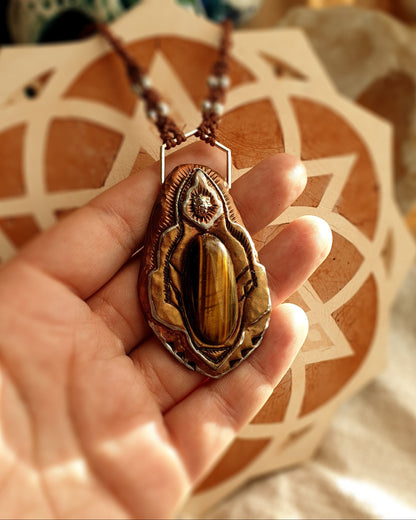 zlatno tigrovo oko i pirit ogrlica - vilinski štit