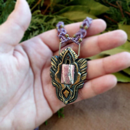 rodokrozit - ruža inka privjesak - vilinski štit