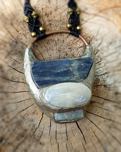 statement kristalna ogrlica xl - plavi kijanit - mjesečev kamen - neobrađeni akvamarin