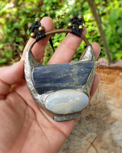 statement kristalna ogrlica xl - plavi kijanit - mjesečev kamen - neobrađeni akvamarin