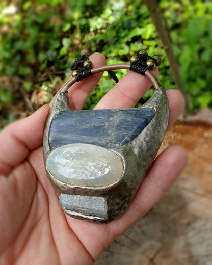 statement kristalna ogrlica xl - plavi kijanit - mjesečev kamen - neobrađeni akvamarin