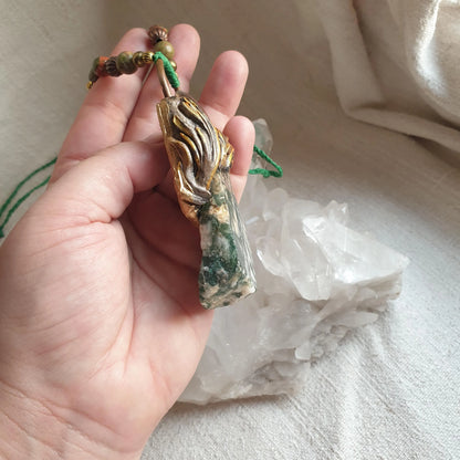 mahovinski ahat - lodolite kvarc - statement necklace