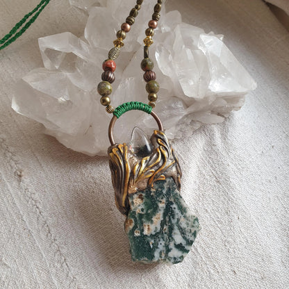 mahovinski ahat - lodolite kvarc - statement necklace