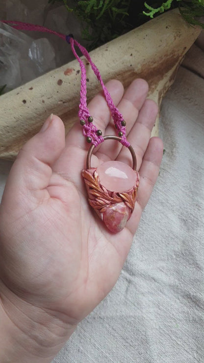 rodokrozit - ruža inka - rozen kvarc privjesak