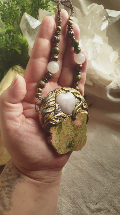 unakit i rozen kvarc - statement ogrlica