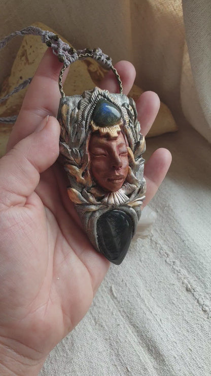 srebrni obsidijan i tamno plavi labradorit čuvar ogrlica