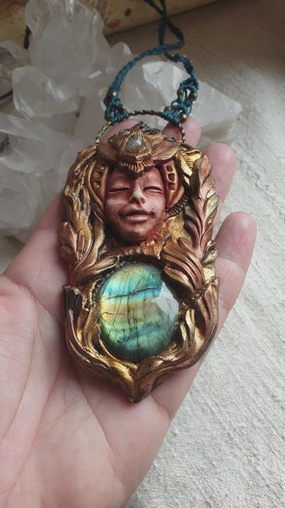 zeleni labradorit i rutil kvarc šumski čuvar ogrlica