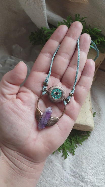 duplo terminirani ametist špic -  plavo oko privjesak